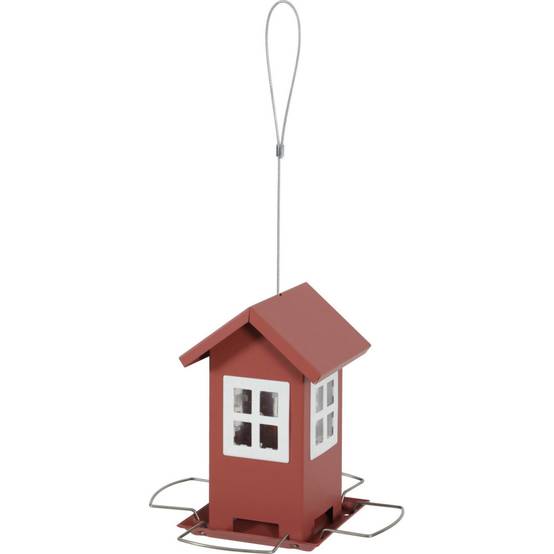 Mangeoire maisonnette rouge 4 fenêtres pour graines oiseaux - Image 1