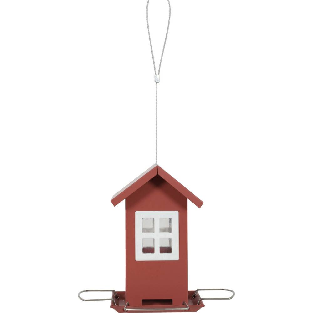 Mangeoire maisonnette rouge 4 fenêtres pour graines oiseaux - Imagen 2