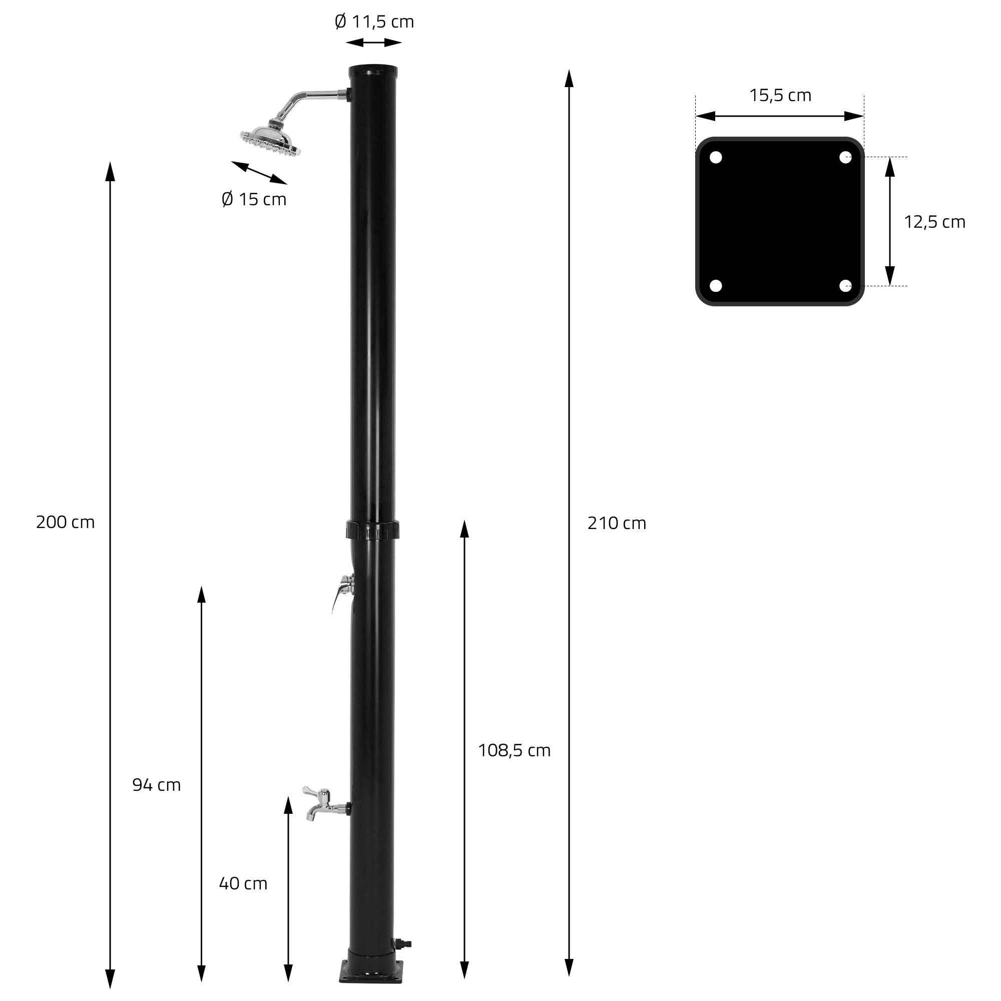 Ml-Design - Douche solaire d'extérieur avec douche à pied et pomme de douche noir 20 litres - Imagen 8