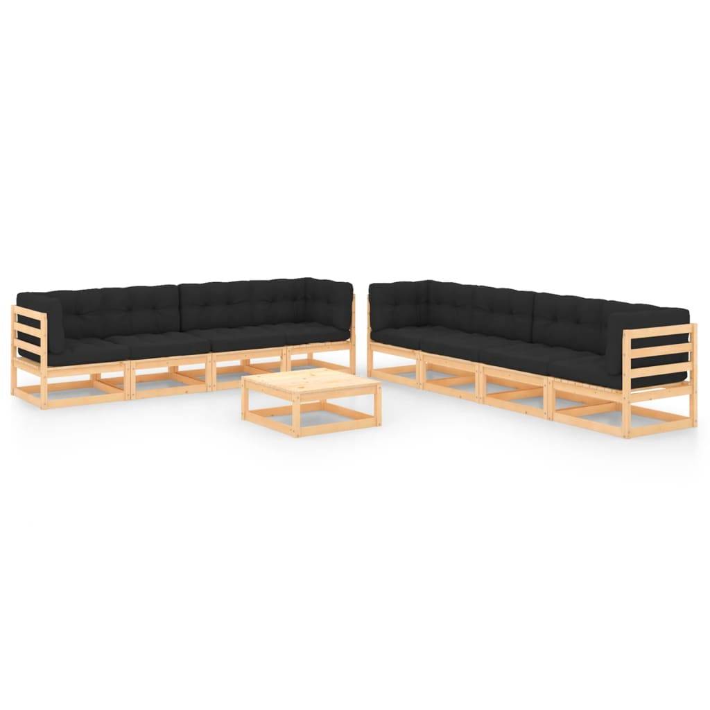 Helloshop26 - Salon de jardin meuble d'extérieur ensemble de mobilier 9 pièces avec coussins bois de pin massif - Imagen 1