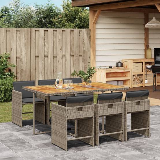 ComfortXL - Salon de jardin encastrable 6 places résine tressée table bois compact Gris – ComfortXL Outdoor Living - Image 1
