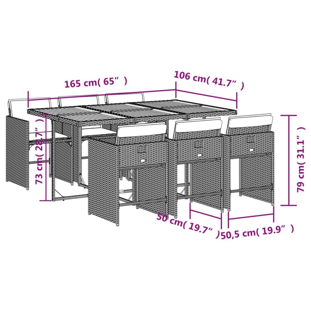 ComfortXL - Salon de jardin encastrable 6 places résine tressée table bois compact Gris – ComfortXL Outdoor Living - Image 9