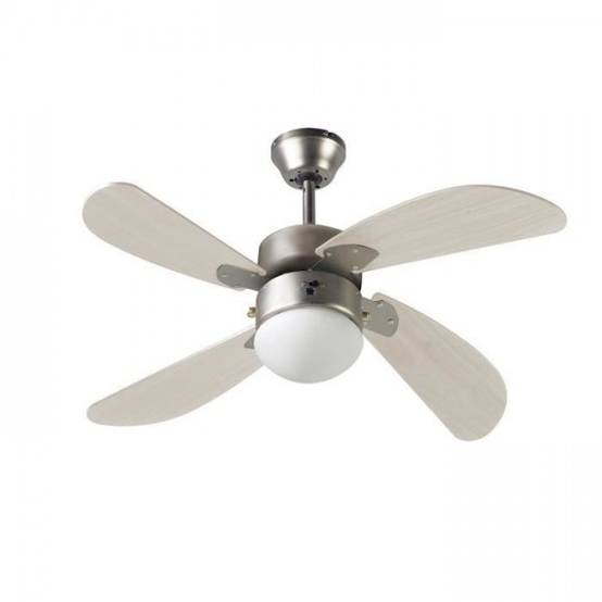 Ventilateur de Plafond - Plafonnier FARELEK - BERMUDES Ø 107 cm - réversible, 4 pales chene clair + éclairage 1 globe 60W E27 - 112423