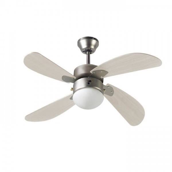 Ventilateur de Plafond - Plafonnier FARELEK - BERMUDES Ø 107 cm -  réversible, 4 pales chene clair + éclairage 1 globe 60W E27 - 112423