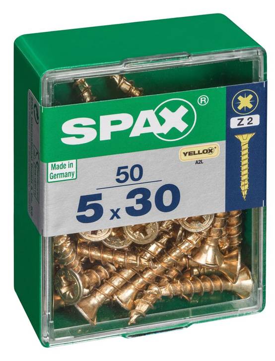 Spax - Lot de 50 vis acier tête fraisée pozidriv SPAX, Diam.5 mm x L.30 mm - Image 1