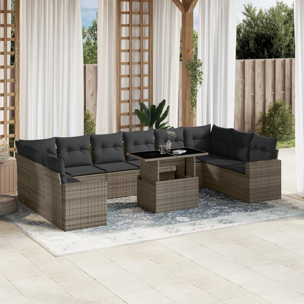 ComfortXL - Salon de jardin modulable 11 pcs résine tressée table à hauteur ajustable gris – ComfortXL Outdoor Living - Image 1