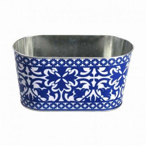 Esschert Design - Jardinière ovale zinc motif carreau de ciment 22,8 cm - Imagen 2