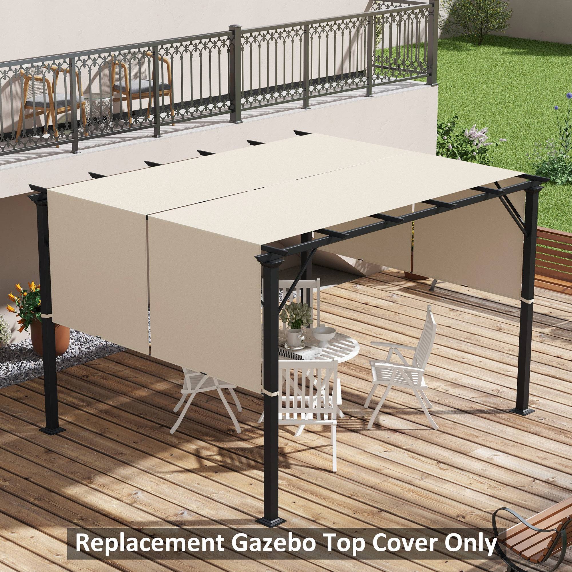 Outsunny - Lot 2 toiles de rechange pergola rétractable 4,9x1,2m protection UV tissu polyester kaki - Outsunny - Image 6