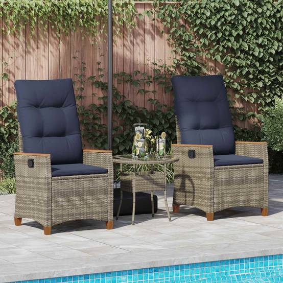 Chaises de jardin inclinables polyrotin gris et bleu marine 64 x 57.5 x 112 cm - PANGIVO - Image 3