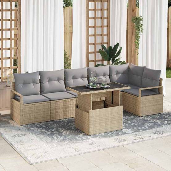 ComfortXL - Salon de jardin 6 places en résine tressée 7 pièces pour grande terrasse Beige – ComfortXL Outdoor Living - Image 1