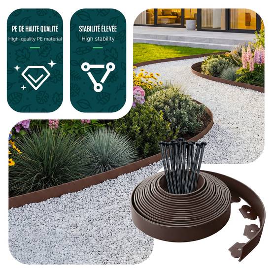 Bordure de jardin flexible plastique 20m avec 60 piquets marron - hauteur 5cm - epaisseur 4mm - Image 4