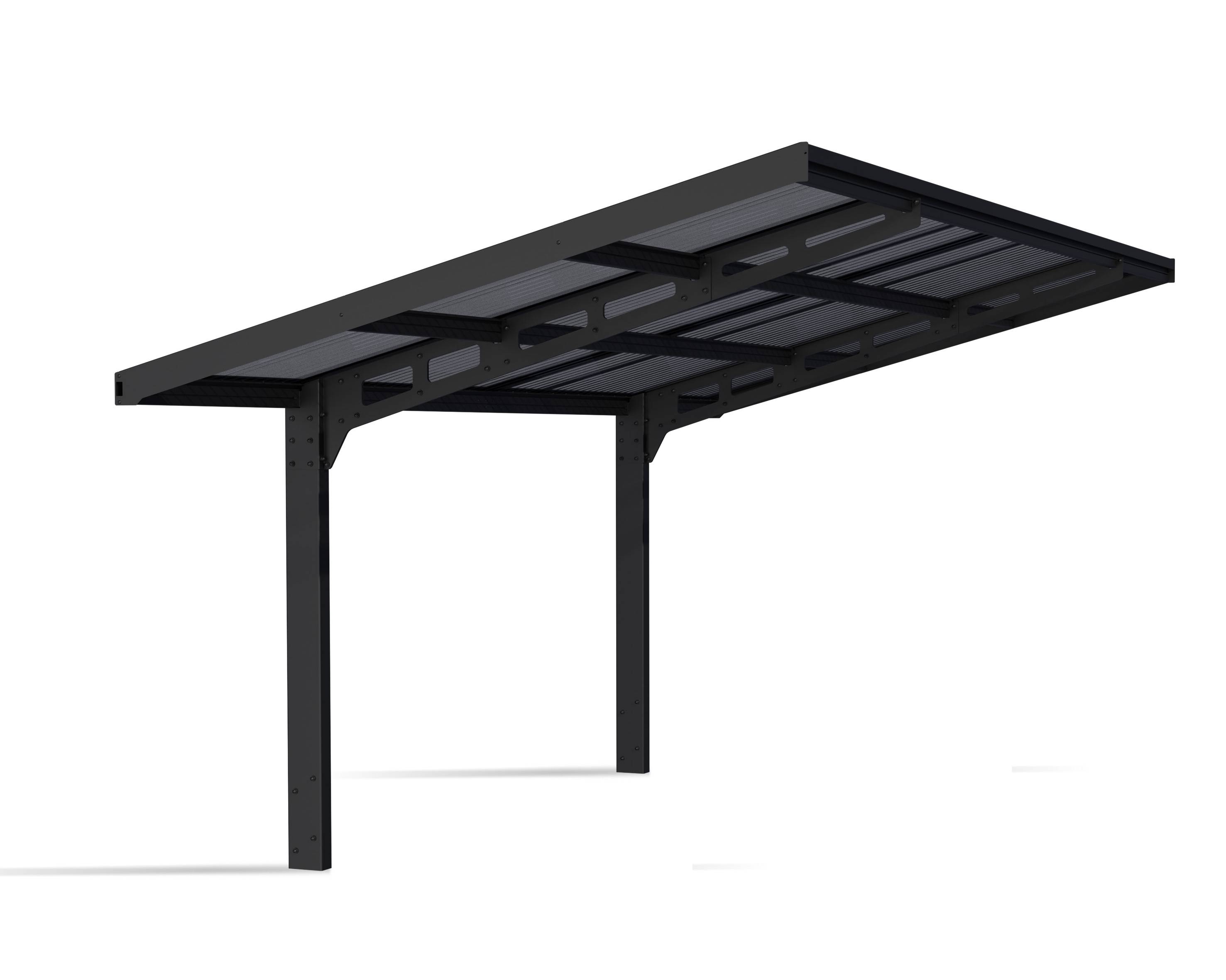 Canopia - Abri Voiture Canopia Sydney 3x6m Porte-à-Faux - Structure Aluminium Noir, Panneaux Polycarbonate Ondulés Gris Solaire