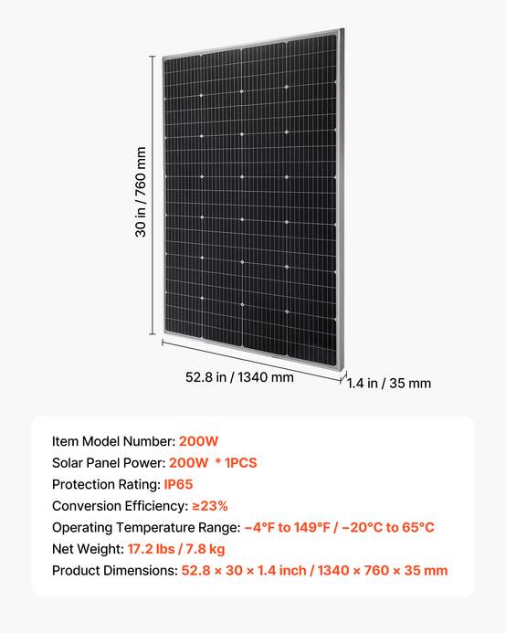 VEVOR Panneau Solaire Monocristallin Module Photovoltaïque 200 W Rendement 23 % - Image 7