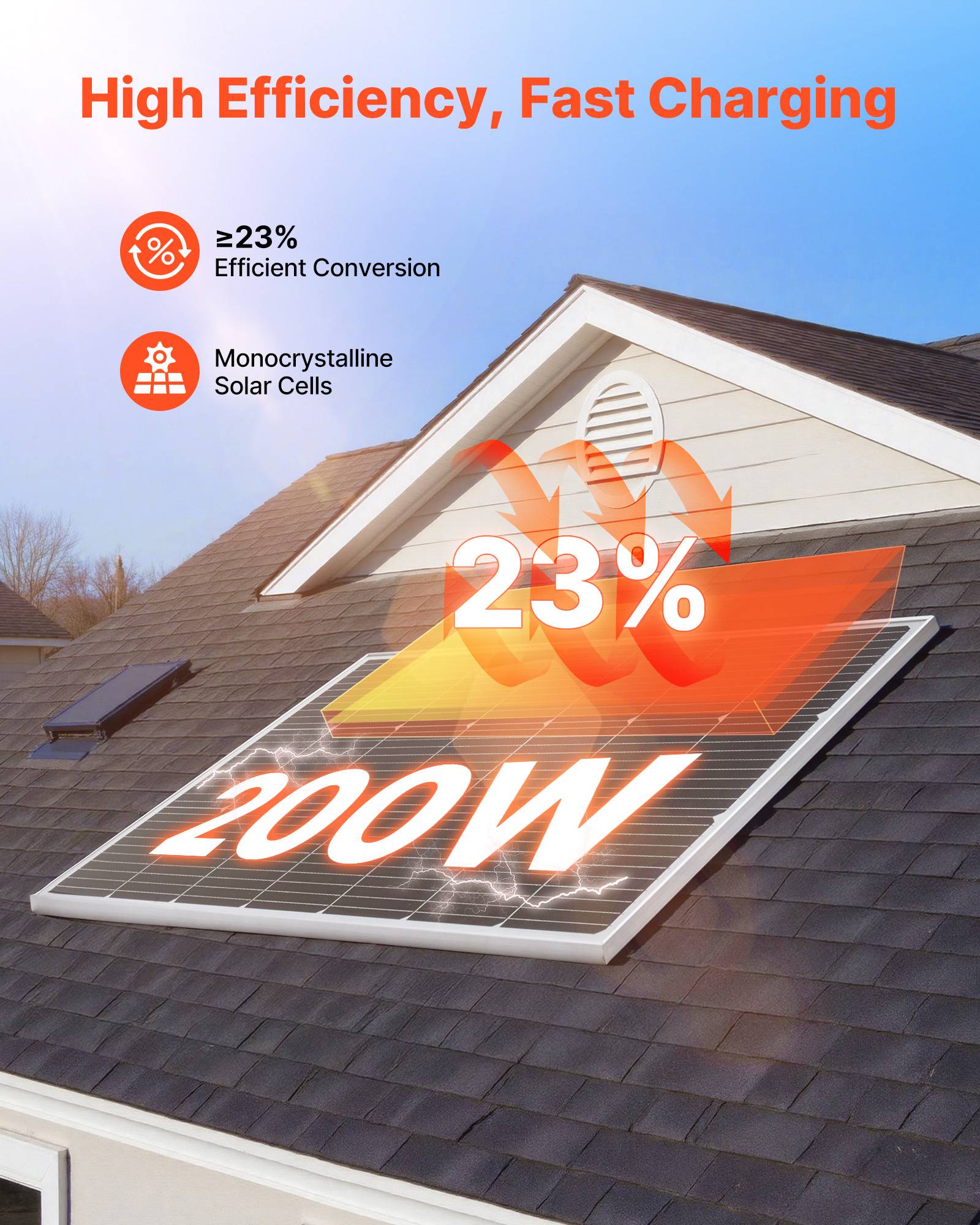 VEVOR Panneau Solaire Monocristallin Module Photovoltaïque 200 W Rendement 23 % - Image 2