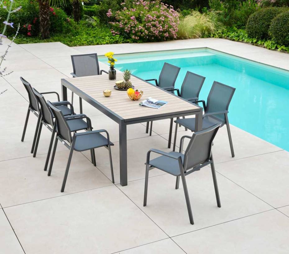 Ensemble table et chaises de jardin  8 places  effet bois  OLERONY - Image 2