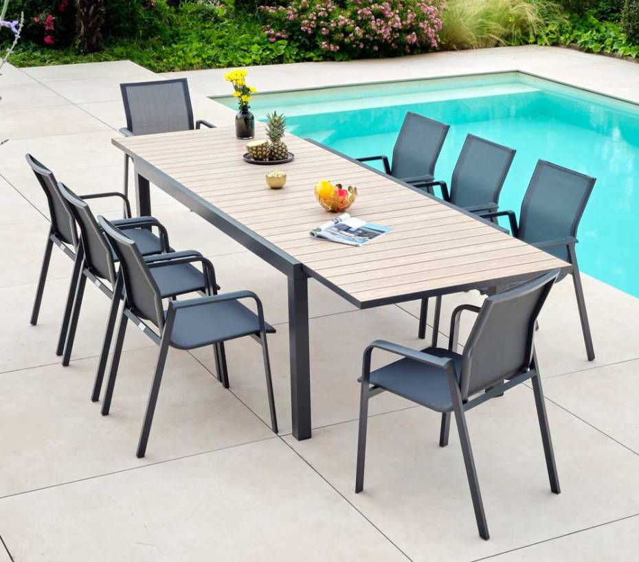 Ensemble table et chaises de jardin 8 places effet bois OLERONY - Image 1