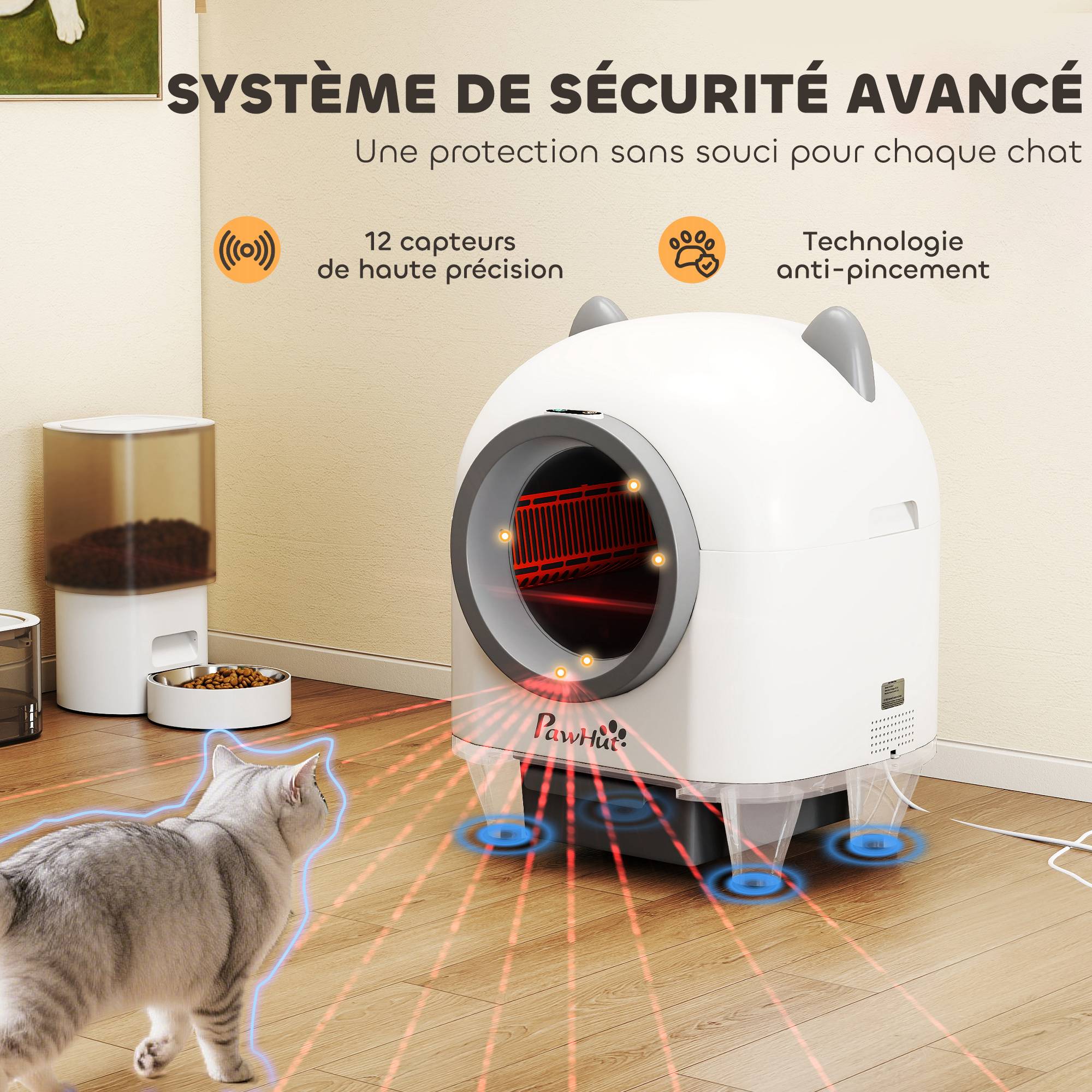Bac à Litière Autonettoyant Connecté 80L Contrôle via App Sécurité Anti-Pincement Blanc - ComfortXL Outdoor Living - Image 6