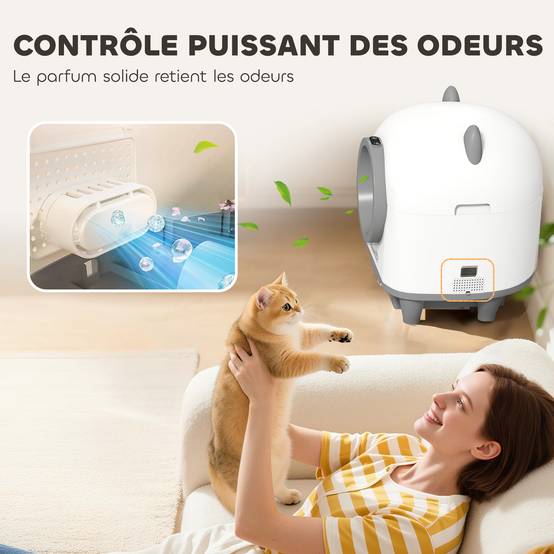 Bac à Litière Autonettoyant Connecté 80L Contrôle via App Sécurité Anti-Pincement Blanc - ComfortXL Outdoor Living - Image 9