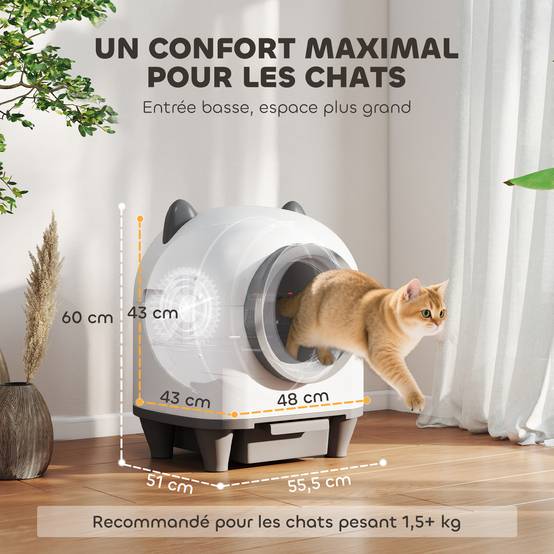 Bac à Litière Autonettoyant Connecté 80L Contrôle via App Sécurité Anti-Pincement Blanc - ComfortXL Outdoor Living - Image 5
