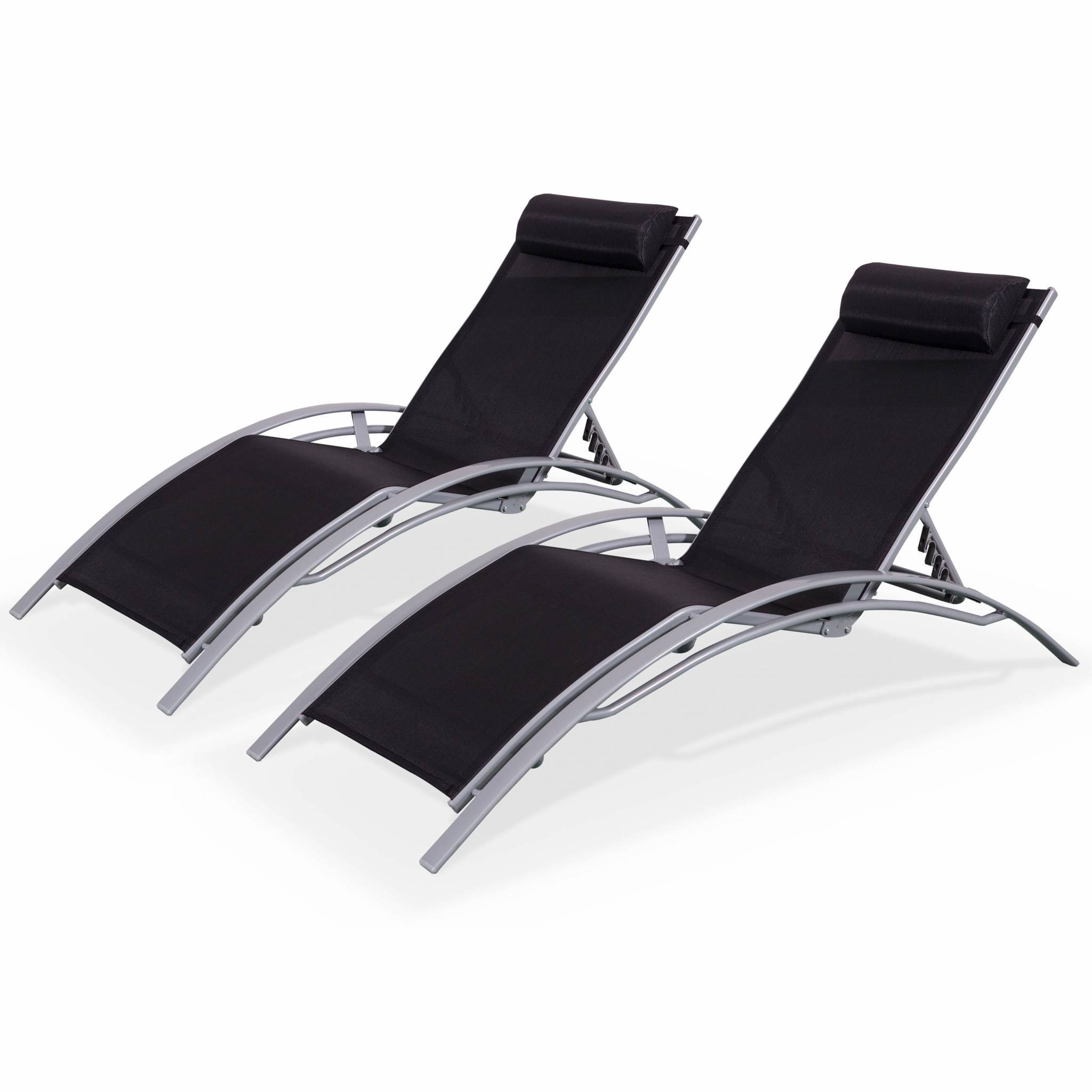 sweeek - Duo de bains de soleil aluminium - Louisa Gris et noir - Transats aluminium et textilène | sweeek - Image 2