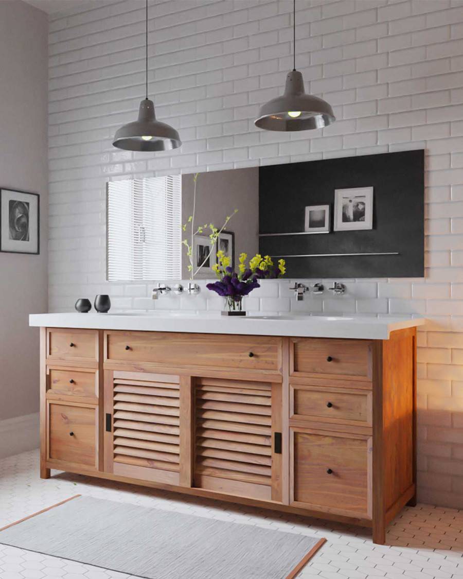 Savanna - Meuble De Salle De Bain en teck avec marbre terrazzo - UNIQKA - Imagen 1