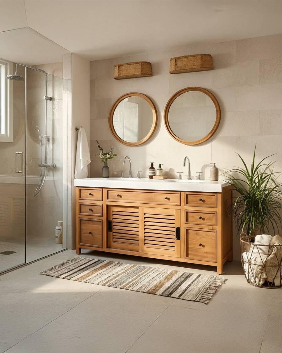Savanna - Meuble De Salle De Bain en teck avec marbre terrazzo - UNIQKA - Imagen 2