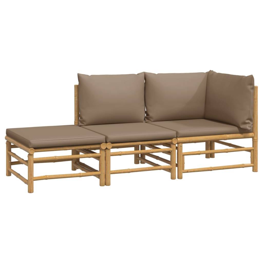 Ensemble Canapé Jardin Bambou 3 pcs Coussins Taupe Modulaire – ComfortXL Outdoor Living - Image 3