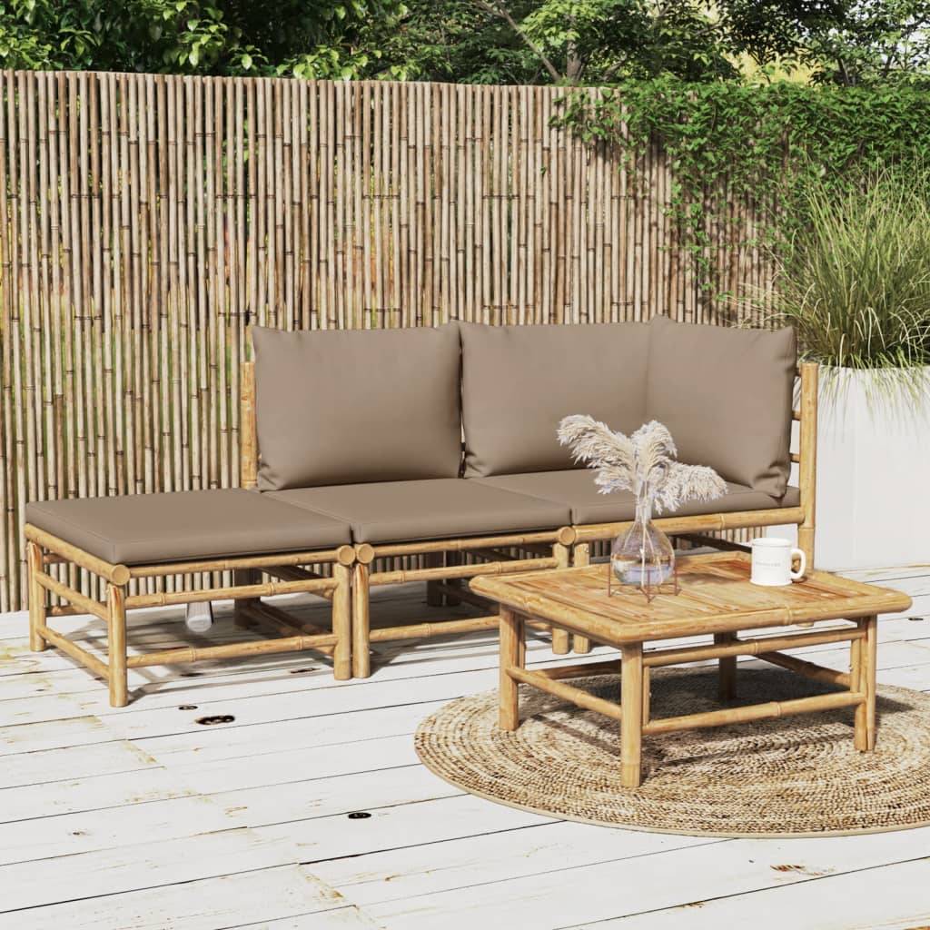 Ensemble Canapé Jardin Bambou 3 pcs Coussins Taupe Modulaire – ComfortXL Outdoor Living - Image 1