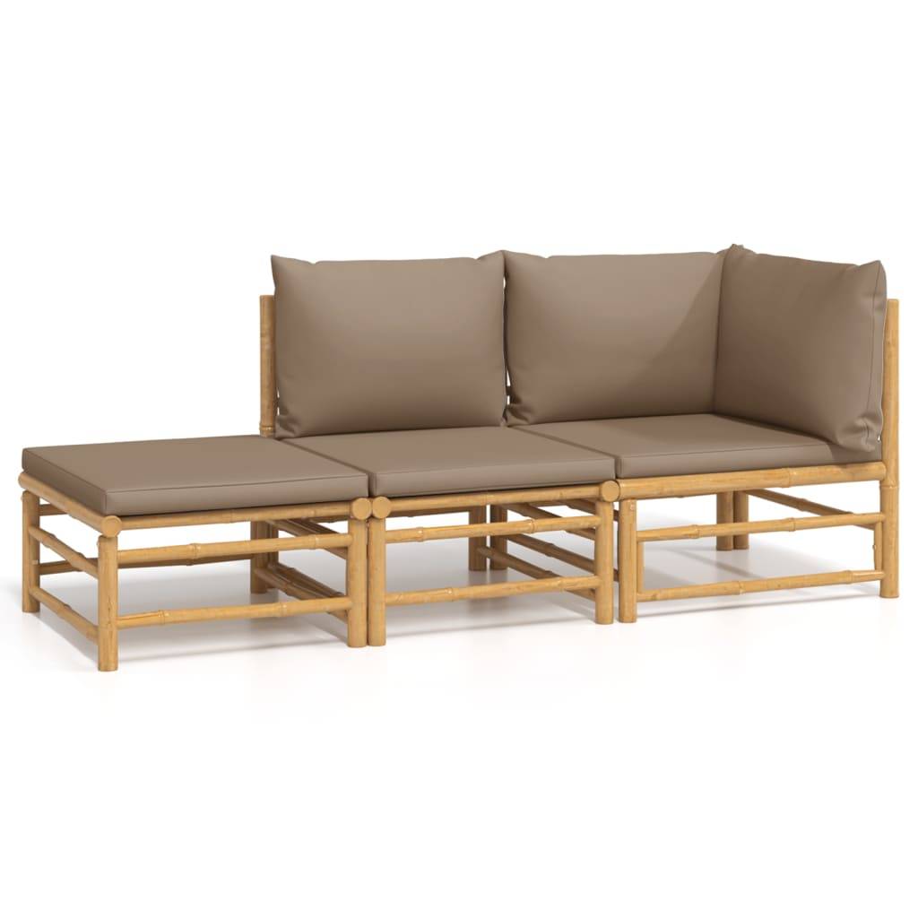 Ensemble Canapé Jardin Bambou 3 pcs Coussins Taupe Modulaire – ComfortXL Outdoor Living - Image 2