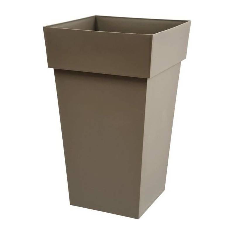 EDA Plastiques - Eda Pot De Fleur Haut Carre Toscane - 39 X 39 X H 65 Cm - 62 L - Taupe - Image 1