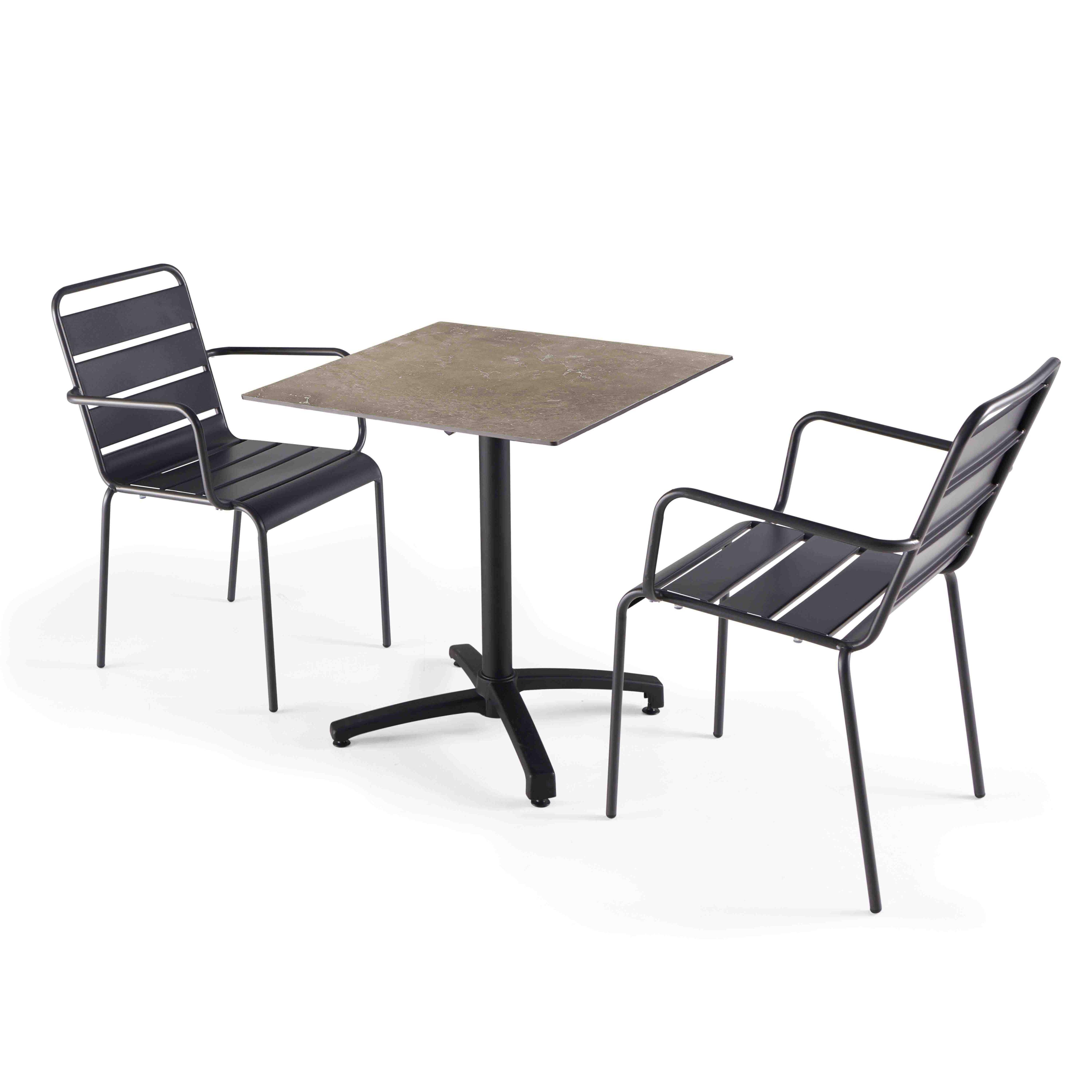 Oviala - Ensemble table de terrasse stratifié marbre beige et 2 fauteuils gris - Oviala - Imagen 1