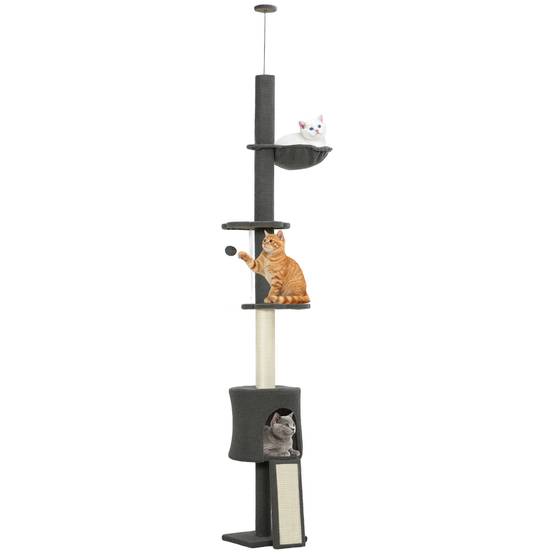 Arbre à chat plafond sisal et peluche gris 30 x 25 x 240 cm - PANGIVO - Image 1