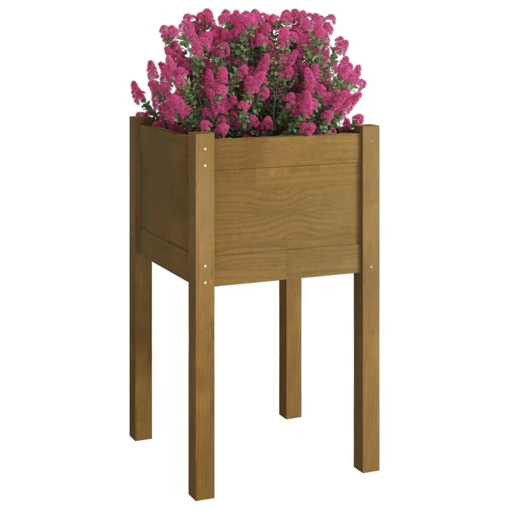 Maison Chic - Lot de 2 Jardinières, Bac à fleurs, Pot de fleurs Marron miel 40x40x70 cm Bois de pin massif - Imagen 3