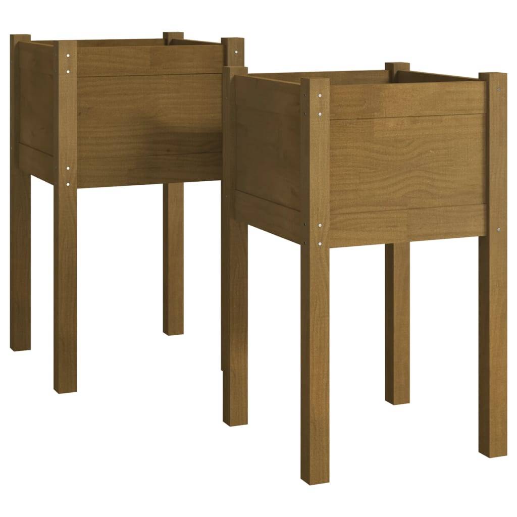 Maison Chic - Lot de 2 Jardinières, Bac à fleurs, Pot de fleurs Marron miel 40x40x70 cm Bois de pin massif - Imagen 1