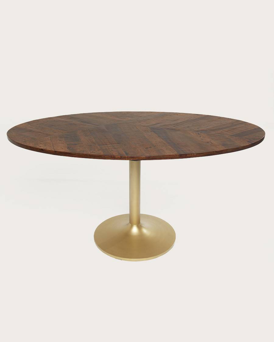 Leaf - Table repas ovale en manguier et métal doré L160 cm 8 pers. - UNIQKA - Imagen 2