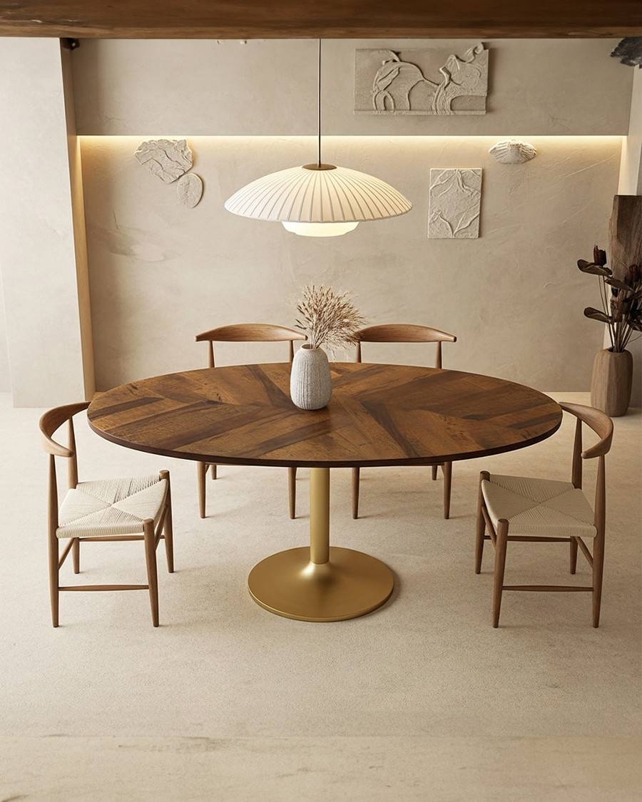 Leaf - Table repas ovale en manguier et métal doré L160 cm 8 pers. - UNIQKA - Imagen 3