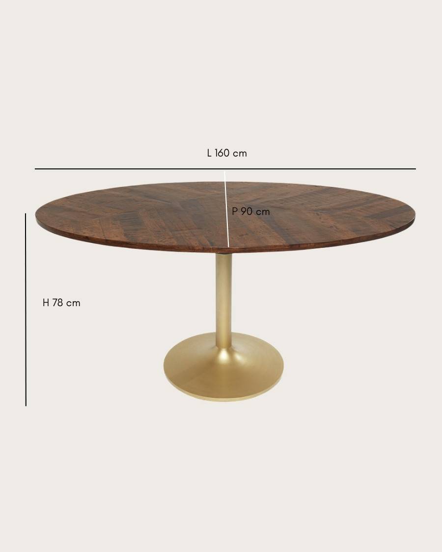 Leaf - Table repas ovale en manguier et métal doré L160 cm 8 pers. - UNIQKA - Imagen 9