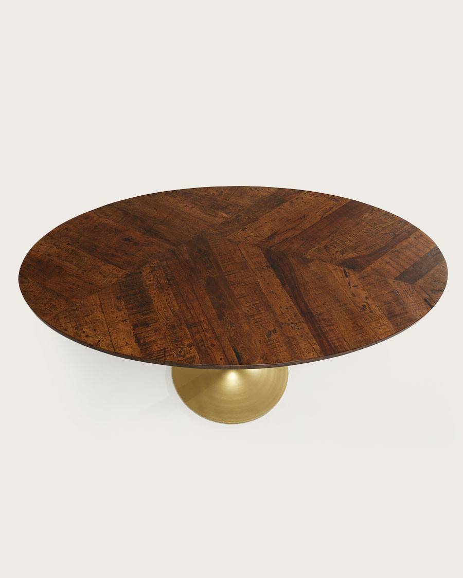 Leaf - Table repas ovale en manguier et métal doré L160 cm 8 pers. - UNIQKA - Imagen 1