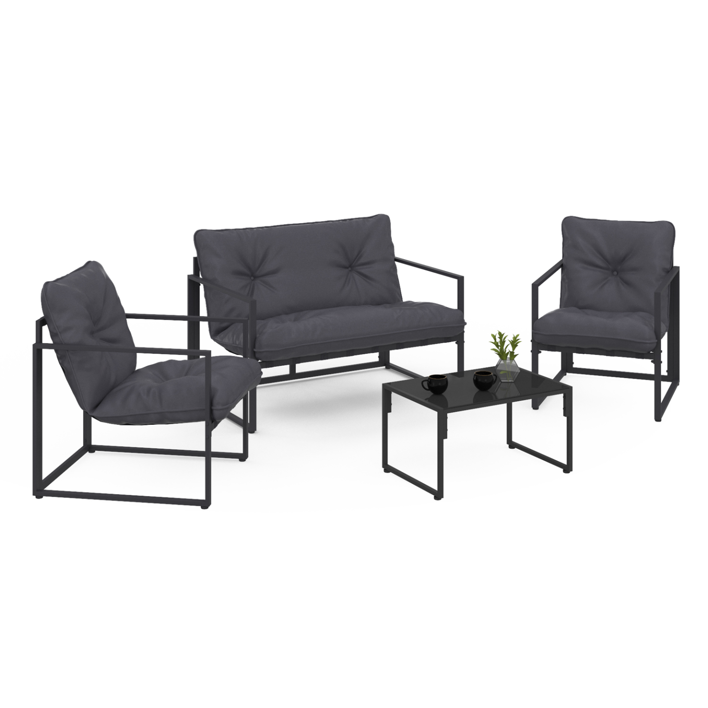 Salon de jardin bas NAIROBI 4 places en acier gris anthracite - Image 2