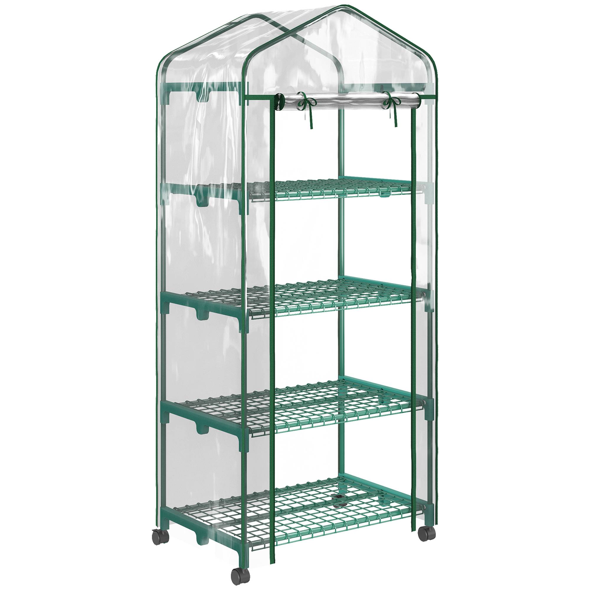 Sans Marque - Serre de balcon Outsunny 4 étagères 69x50x165 cm PVC 140 g/m² acier porte zippée serre plantes culture transparente - Image 1