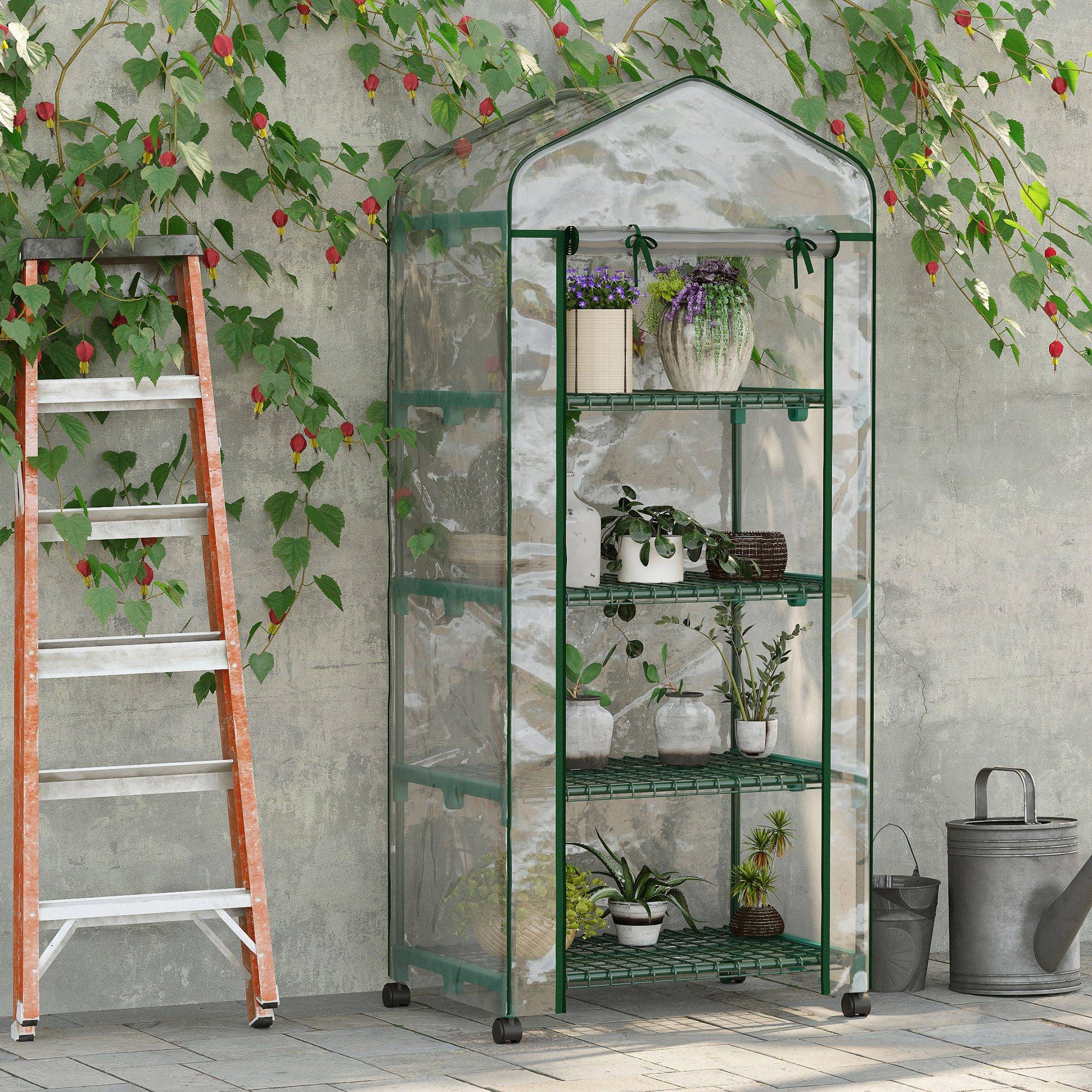 Sans Marque - Serre de balcon Outsunny 4 étagères 69x50x165 cm PVC 140 g/m² acier porte zippée serre plantes culture transparente - Image 4