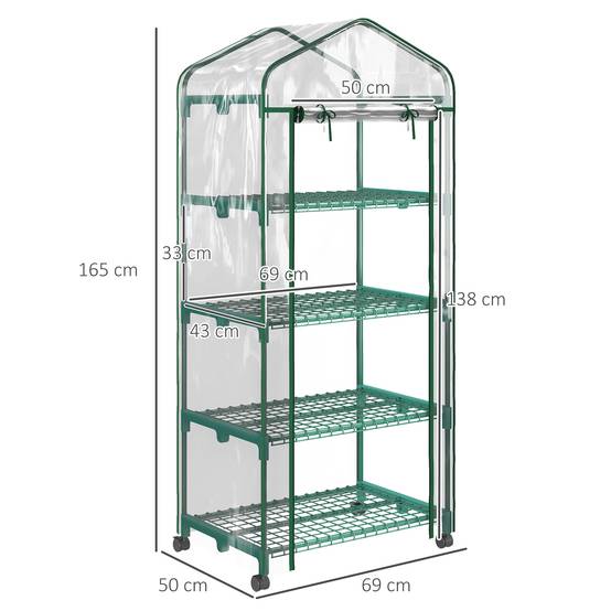 Sans Marque - Serre de balcon Outsunny 4 étagères 69x50x165 cm PVC 140 g/m² acier porte zippée serre plantes culture transparente - Image 5