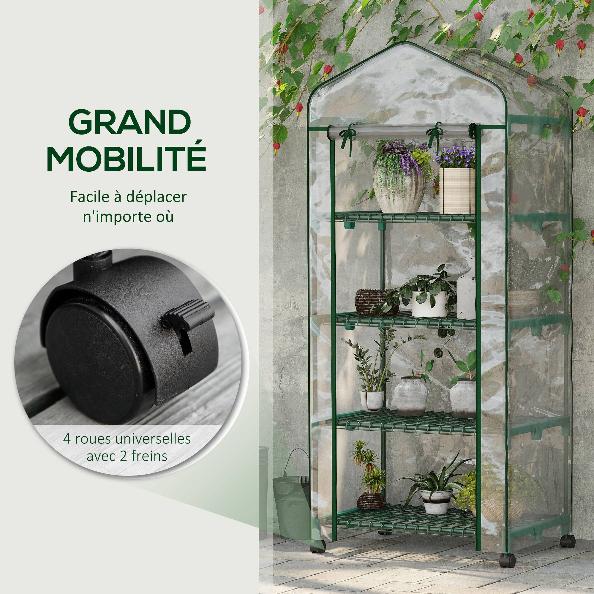 Sans Marque - Serre de balcon Outsunny 4 étagères 69x50x165 cm PVC 140 g/m² acier porte zippée serre plantes culture transparente - Image 9