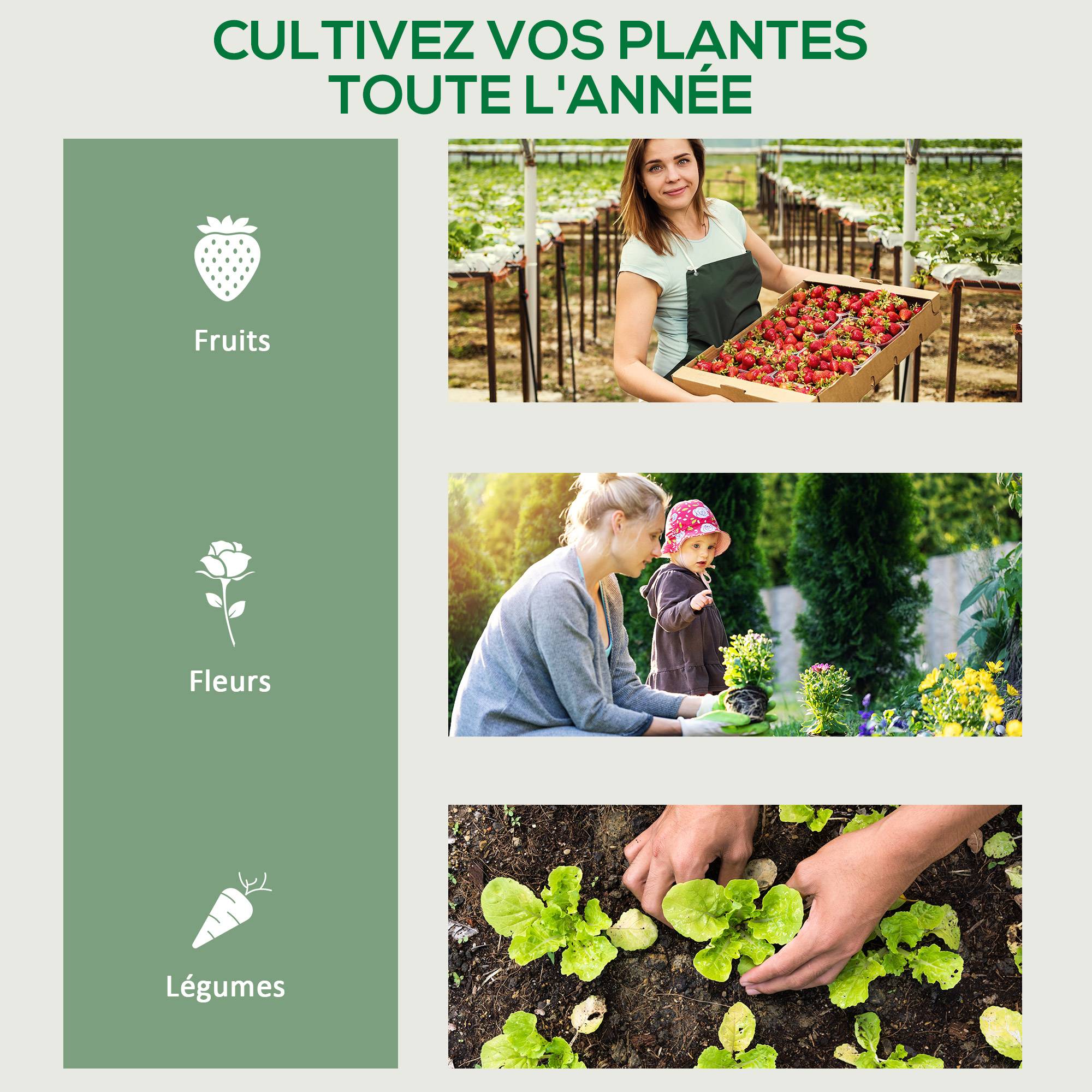 Sans Marque - Serre de balcon Outsunny 4 étagères 69x50x165 cm PVC 140 g/m² acier porte zippée serre plantes culture transparente - Image 8