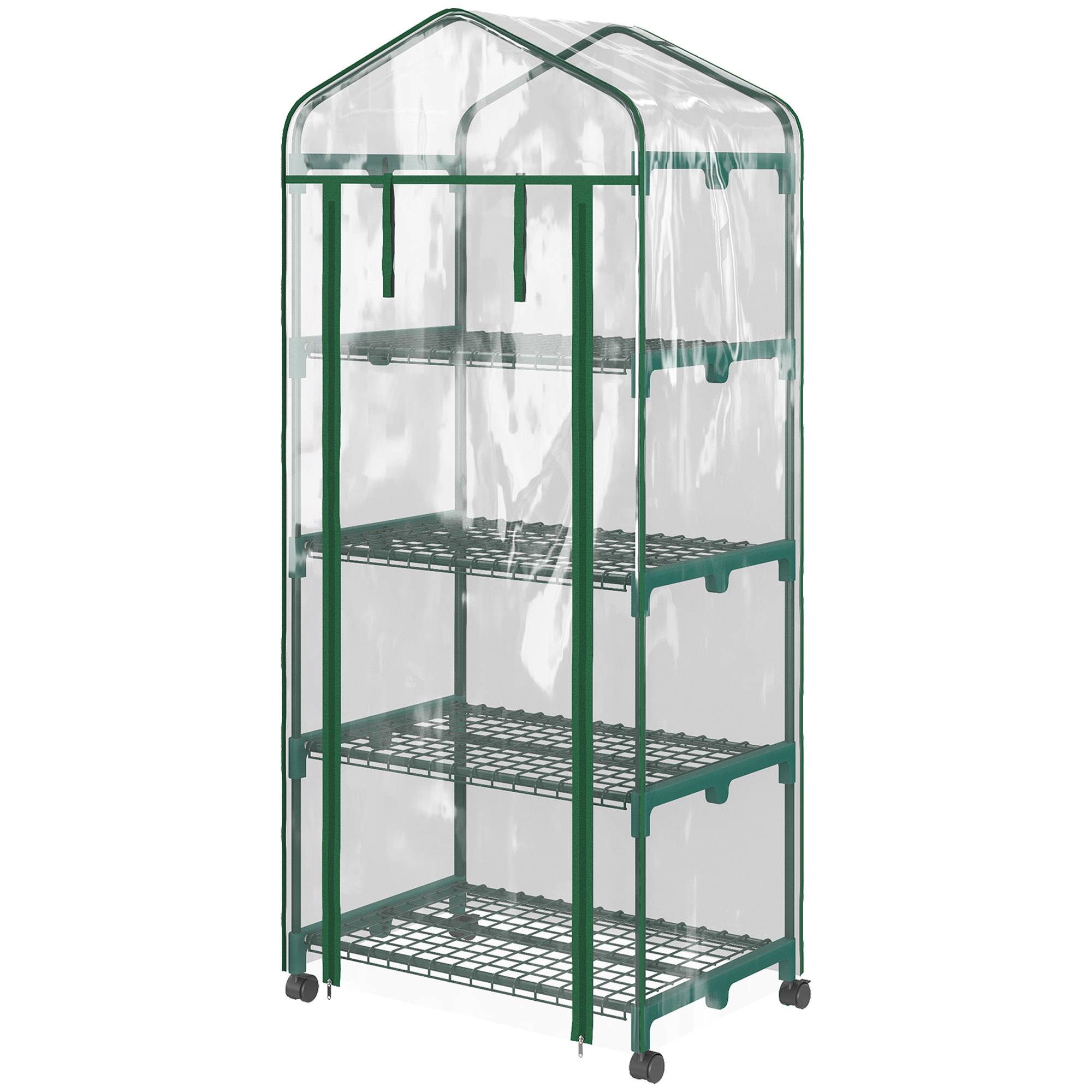 Sans Marque - Serre de balcon Outsunny 4 étagères 69x50x165 cm PVC 140 g/m² acier porte zippée serre plantes culture transparente - Image 2