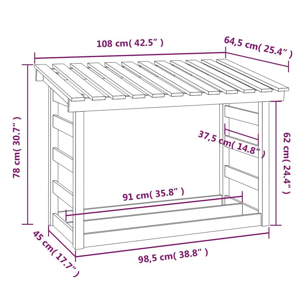 Abri-bûches de jardin en bois de pin blanc 108x64,5x78 cm – ComfortXL Outdoor Living - Image 8