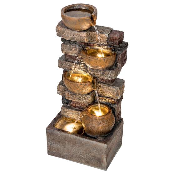Fontaine de jardin cascade résine 5 niveaux pompe ajustable lumières LED marron - ComfortXL Outdoor Living - Image 2