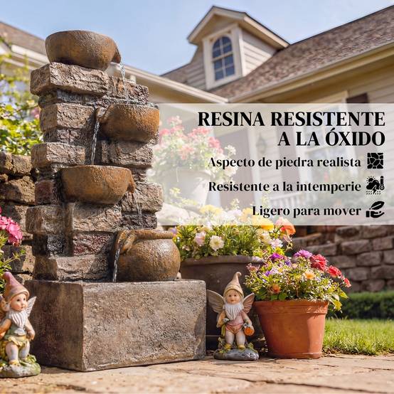 Fontaine de jardin cascade résine 5 niveaux pompe ajustable lumières LED marron - ComfortXL Outdoor Living - Image 9