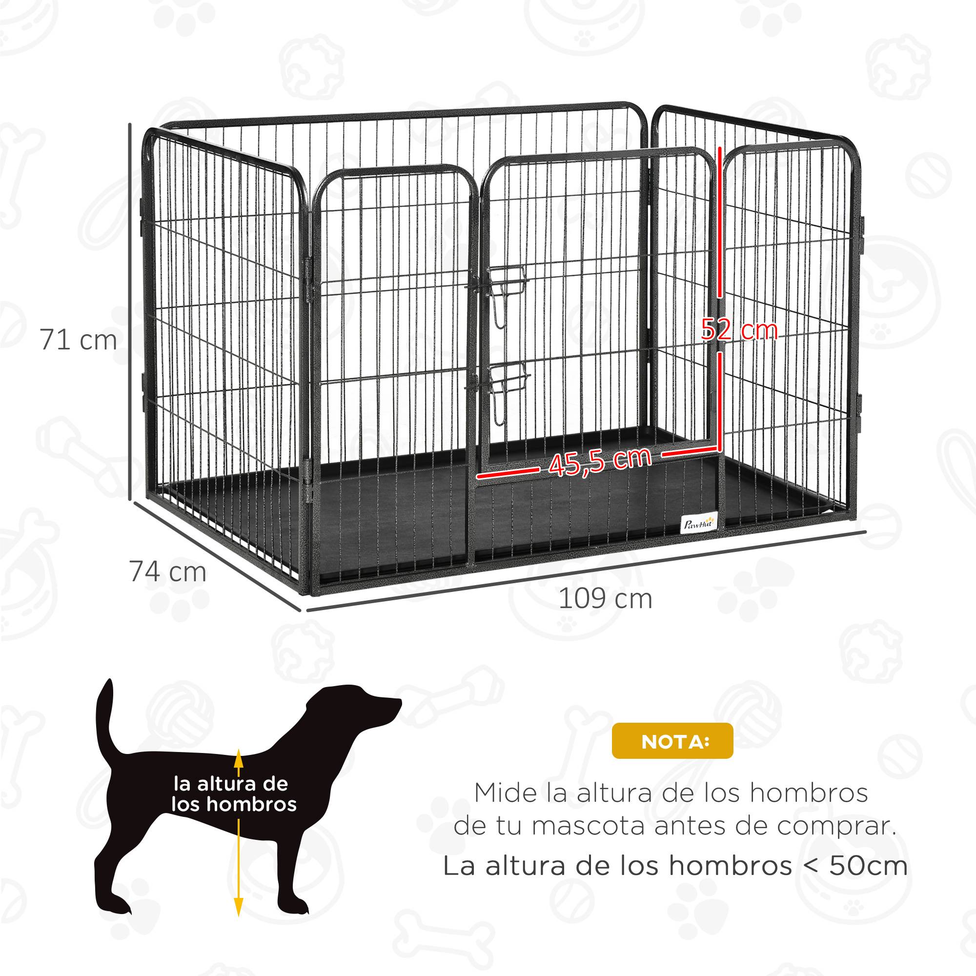 Parc Rectangulaire pour Animaux 4 Panneaux Acier 109 x 74 x 71 cm, Porte Double Verrouillage et Plateau Amovible, Intérieur/Extérieur - Image 5