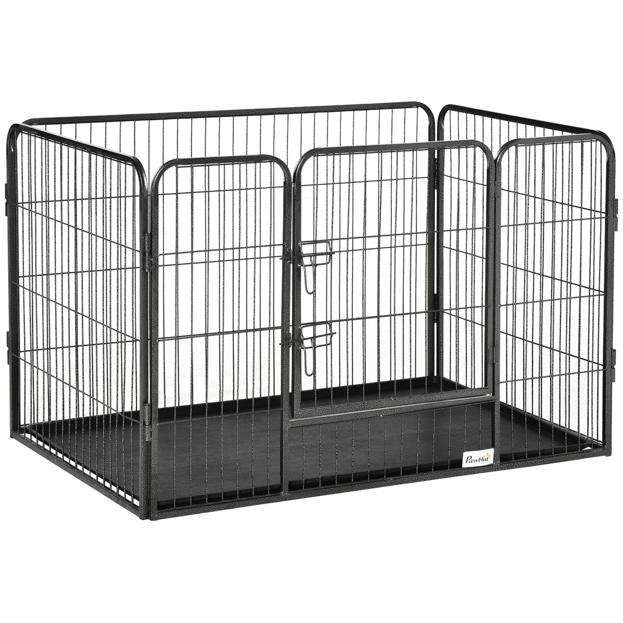 Parc Rectangulaire pour Animaux 4 Panneaux Acier 109 x 74 x 71 cm, Porte Double Verrouillage et Plateau Amovible, Intérieur/Extérieur